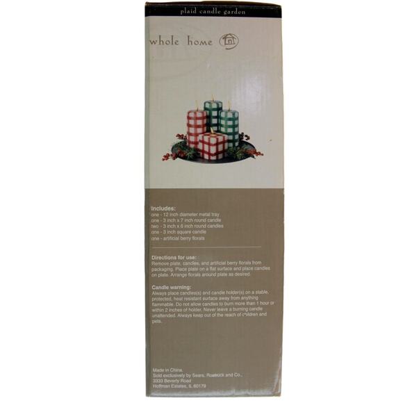 4 Holiday Candles Décor Sears Whole Home • Red & Green Plaid • On Tray • Holly - Picture 4 of 10